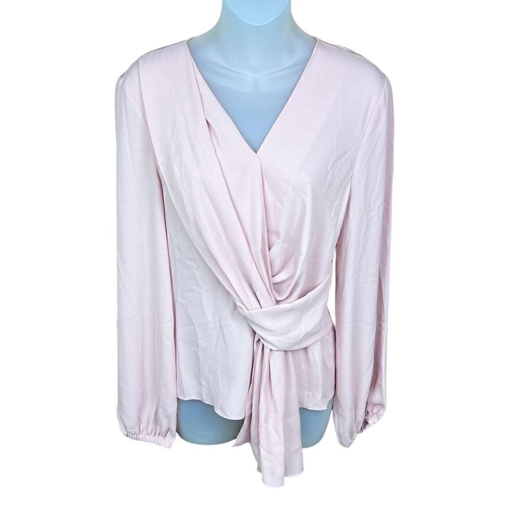 Inc International Concepts Blouse Pink Draped Front Bishop Sleeves Size Small